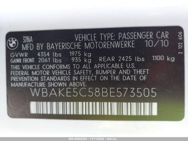 2011 BMW 328I WBAKE5C58BE573505 Photo 8