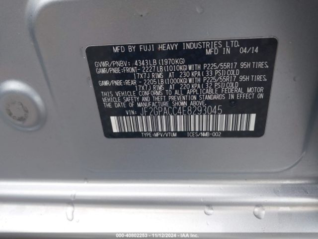 JF2GPACC4E8293045 Subaru Xv Crosstrek 2.0i Premium