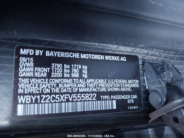 BMW I3 2015 WBY1Z2C5XFV555822 Image 9