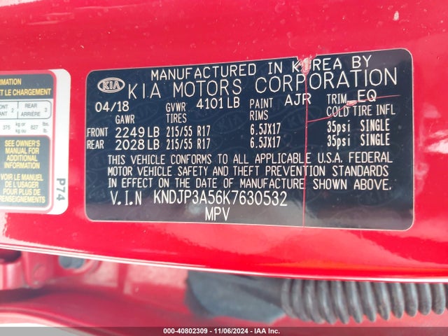 KIA SOUL + 2019 KNDJP3A56K7630532 Image 9