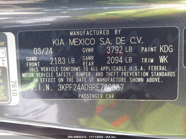 KIA Forte Lxs 2024 3KPF24AD9RE780887 Image 9