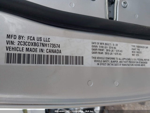 Dodge Charger Sxt Rwd 2022 2C3CDXBG7NH173574 Image 9