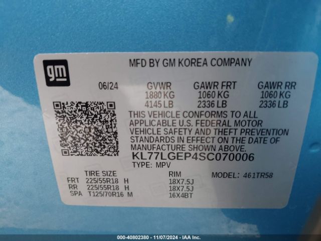 KL77LGEP4SC070006 Chevrolet Trax Fwd 1rs
