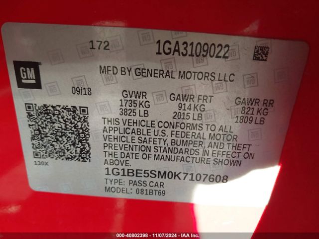 1G1BE5SM0K7107608 Chevrolet CRUZE LT