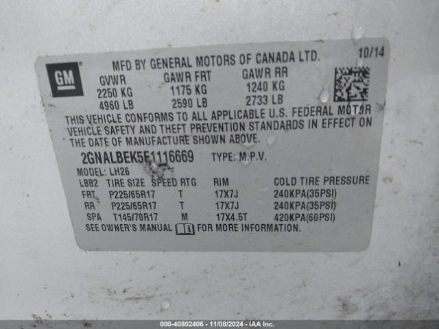 2GNALBEK5F1116669 Chevrolet EQUINOX 1LT