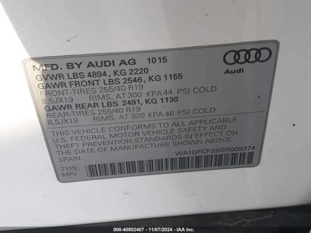 2016 AUDI Q3 WA1GFCFS8GR009374 Photo 8