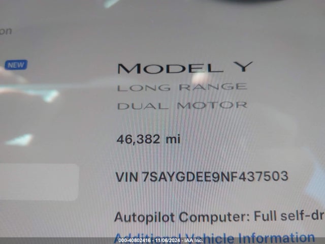 2022 TESLA MODEL Y 7SAYGDEE9NF437503 Photo 6