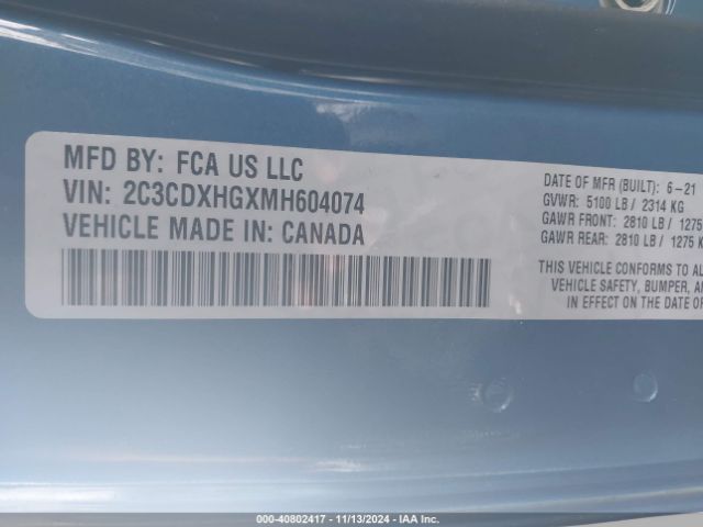 2C3CDXHGXMH604074 Dodge Charger Gt Rwd