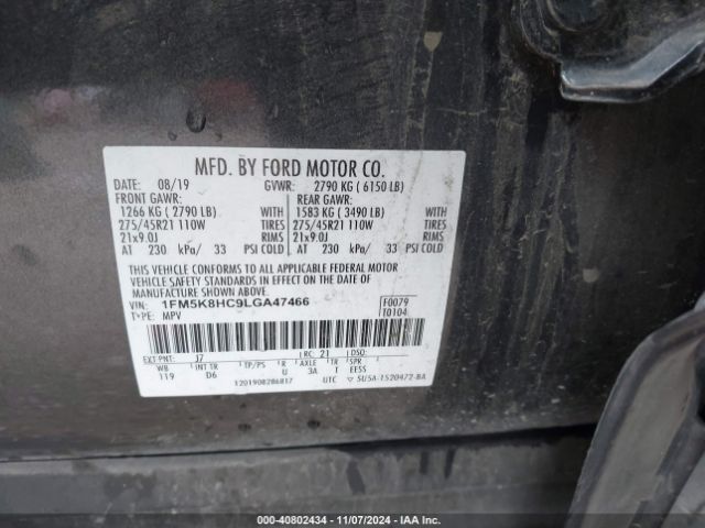 1FM5K8HC9LGA47466 Ford Explorer Platinum