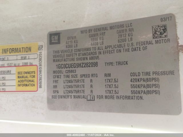 1GC0CUEG9HZ282098 Chevrolet Silverado 2500hd Wt