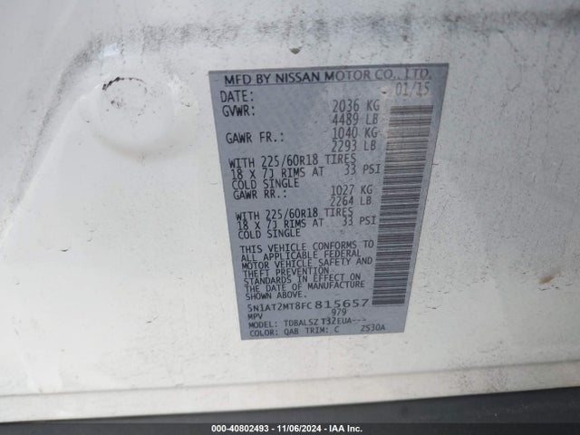 Nissan Rogue Sl 2015 5N1AT2MT8FC815657 Image 9