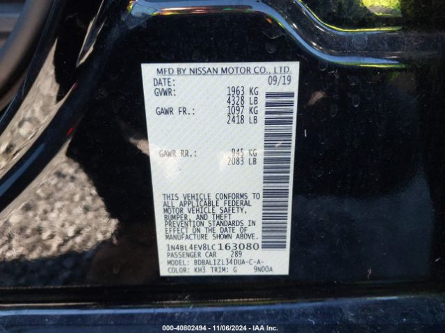 1N4BL4EV8LC163080 Nissan Altima Sl Fwd