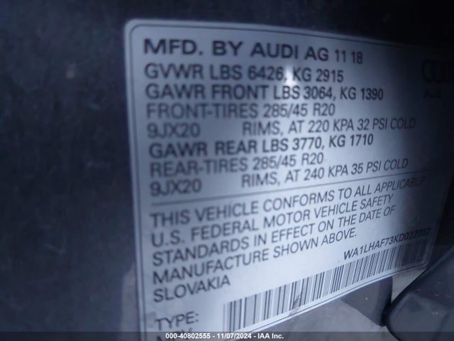 Audi Q7 45 Premium 2019 WA1LHAF73KD022807 Image 9