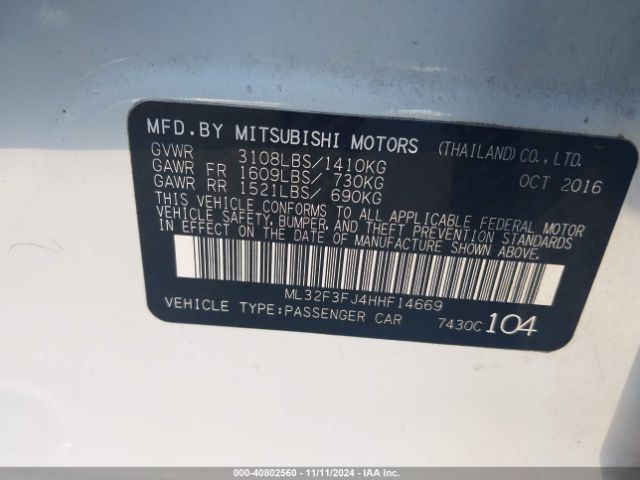 ML32F3FJ4HHF14669 Mitsubishi Mirage G4 Es