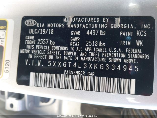 5XXGT4L3XKG334945 KIA Optima Lx