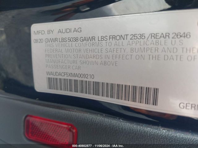 WAUDACF5XMA009210 Audi A5 Sportback Premium 45 Tfsi Quattro S Tronic