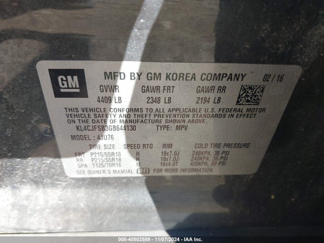 KL4CJFSB3GB644130 Buick Encore Convenience