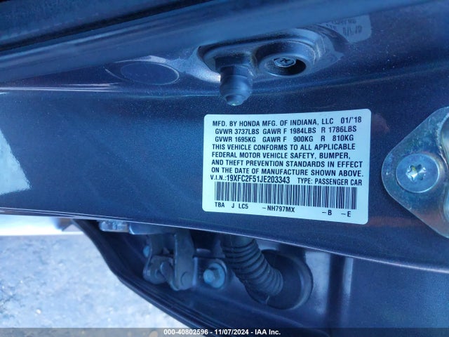 Honda Civic Lx 2018 19XFC2F51JE203343 Image 9