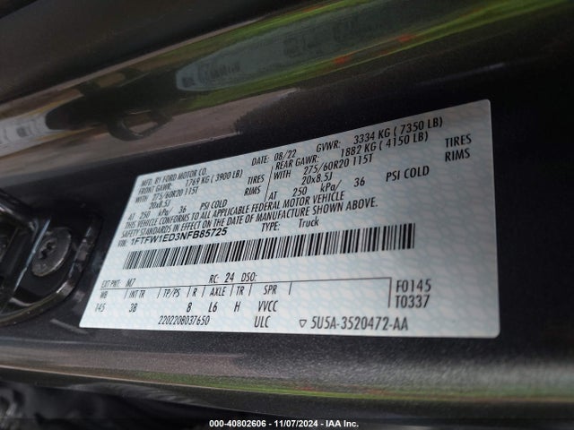 Ford F-150 Platinum 2022 1FTFW1ED3NFB85725 Image 9