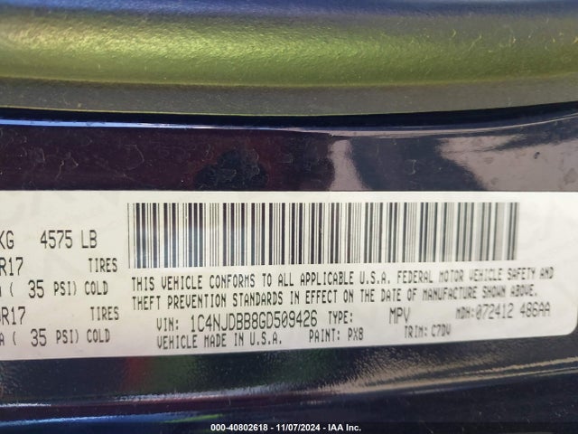 Jeep Compass 2016 1C4NJDBB8GD509426 Image 9