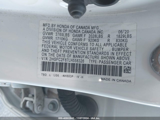 Honda Civic Sport 2020 2HGFC2F87LH558326 Image 9