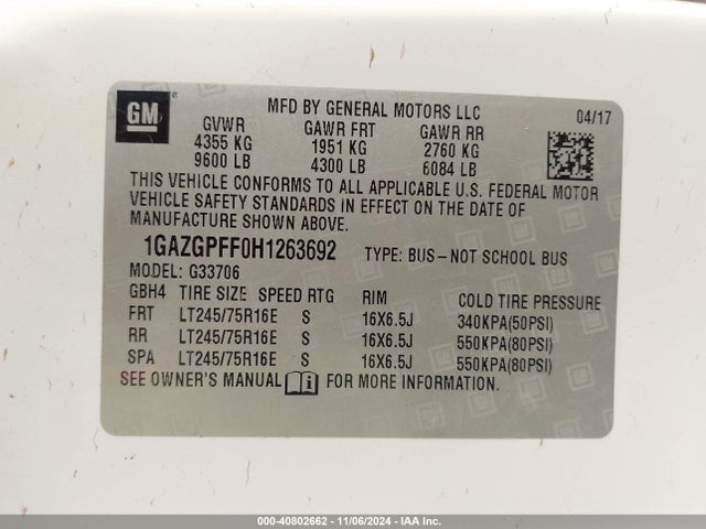 Chevrolet Express 3500 Lt 2017 1GAZGPFF0H1263692 Image 9