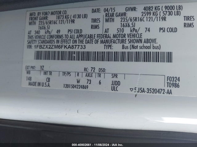 Ford Transit-350 Xlt 2015 1FBZX2ZM6FKA87733 Image 9