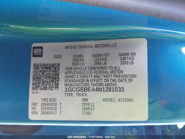 1GCGSBEA4N1281033 Chevrolet Colorado 2wd  Short Box Wt