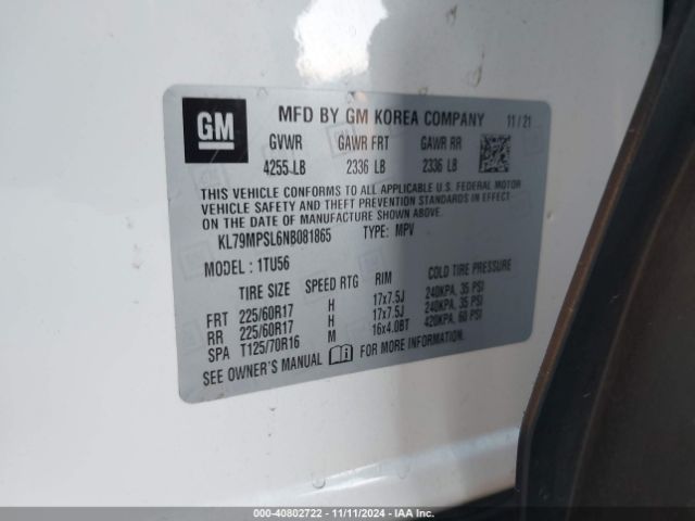 KL79MPSL6NB081865 Chevrolet Trailblazer Fwd Lt