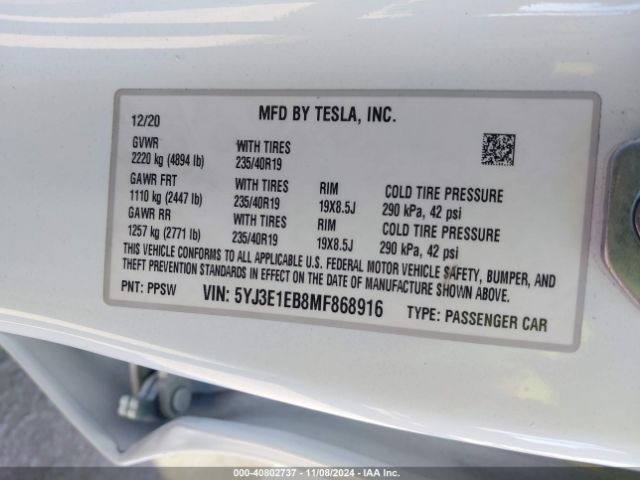 2021 TESLA MODEL 3 5YJ3E1EB8MF868916 Photo 8