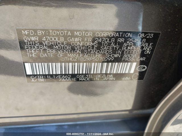 JTHGZ1B2XP5070299 Lexus Is 350 F Sport