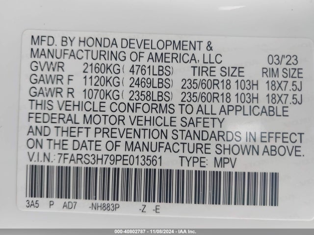 Honda Cr-v Ex-l 2wd 2023 7FARS3H79PE013561 Image 9