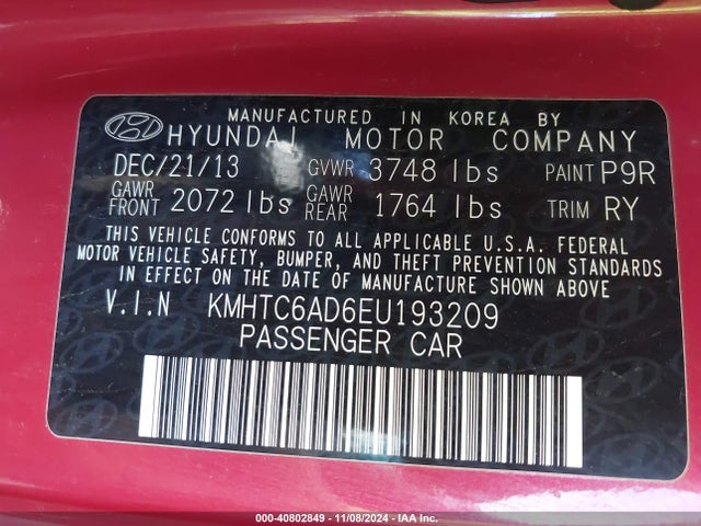 Hyundai Veloster Base W/gray 2014 KMHTC6AD6EU193209 Image 9