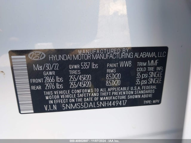 Hyundai Santa Fe Calligraphy 2022 5NMS5DAL5NH449417 Image 9