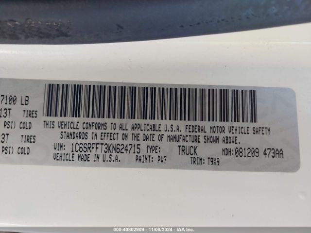 1C6SRFFT3KN624715 RAM 1500 Big Horn/lone Star  4x4 5'7 Box