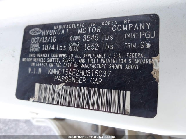 Hyundai ACCENT SE 2017 KMHCT5AE2HU315037 Image 9