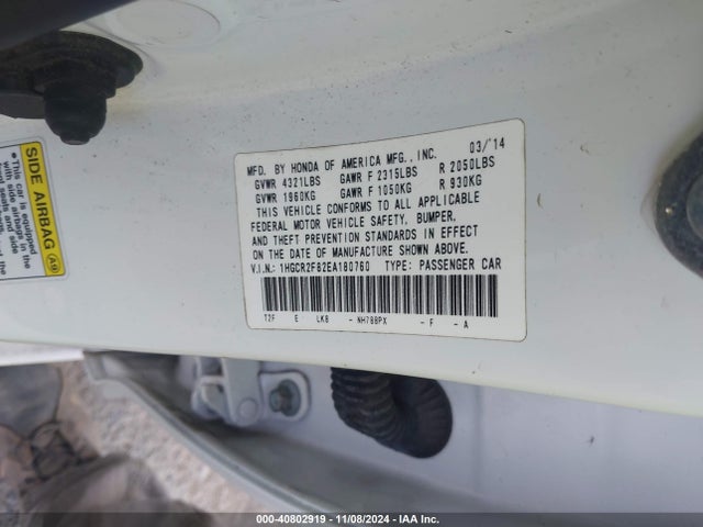 Honda Accord Ex-l 2014 1HGCR2F82EA180760 Image 9