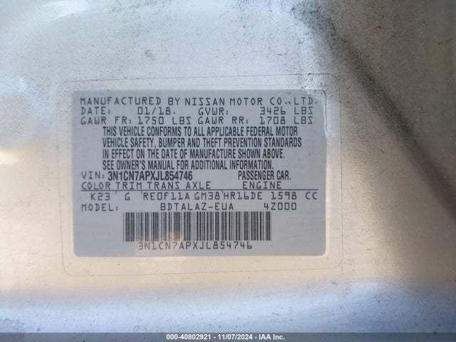 Nissan Versa 1.6 S+ 2018 3N1CN7APXJL854746 Image 9