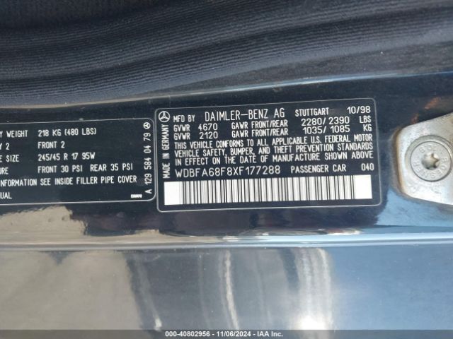 1999 MERCEDES-BENZ SL 500 WDBFA68F8XF177288 Photo 8