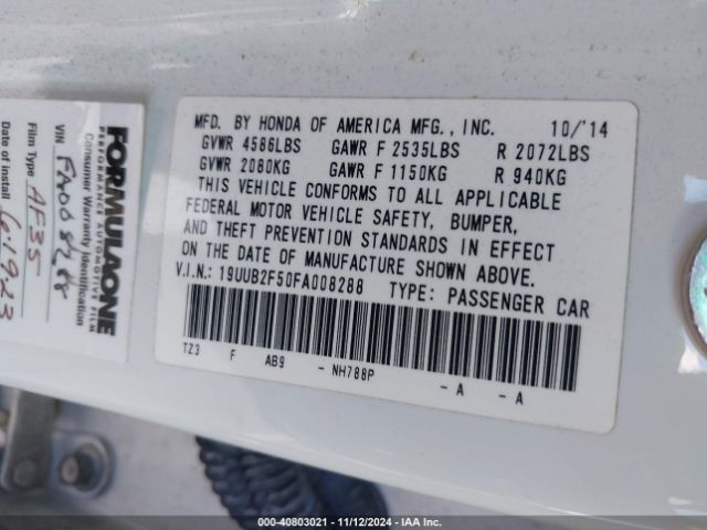 19UUB2F50FA008288 Acura Tlx V6 Tech