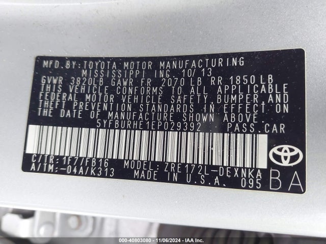 Toyota COROLLA LE 2014 5YFBURHE1EP029392 Image 9