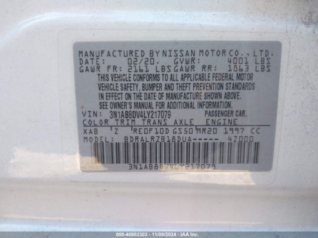 3N1AB8DV4LY217079 Nissan Sentra Sr Xtronic Cvt