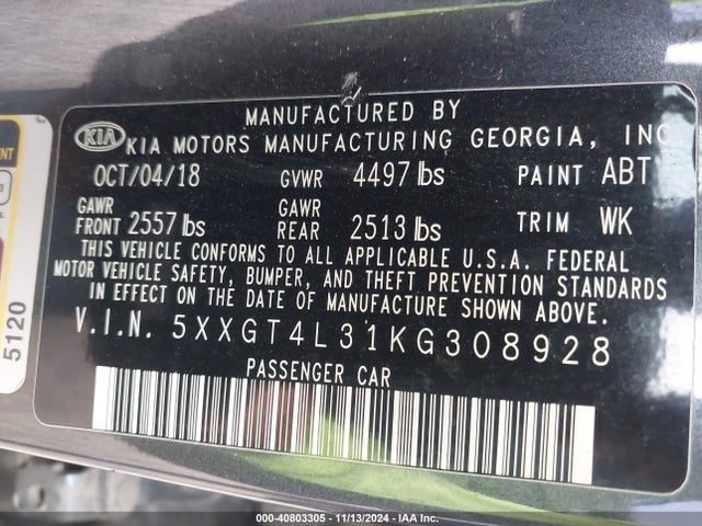 KIA Optima Lx 2019 5XXGT4L31KG308928 Image 9