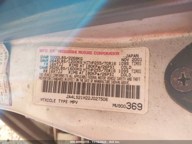 2002 MITSUBISHI MONTERO SPORT JA4LS21H22J027506 Photo 8