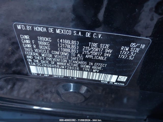 Honda HR-V EX 2018 3CZRU6H58JM728026 Image 9
