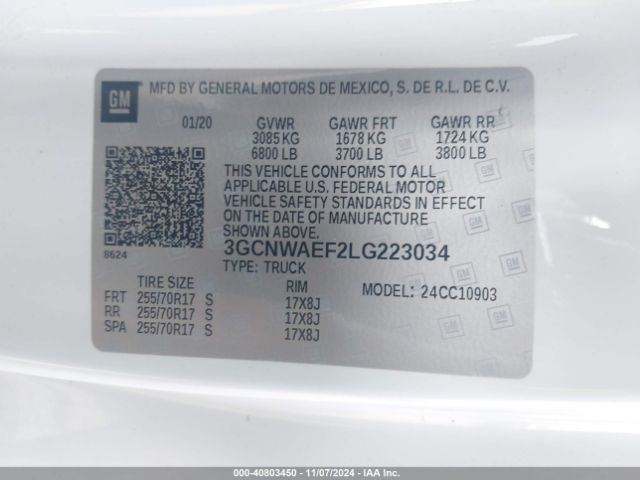 3GCNWAEF2LG223034 Chevrolet Silverado 1500 2wd  Long Bed Wt