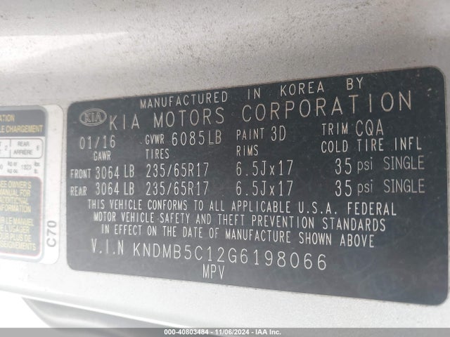 KIA SEDONA LX 2016 KNDMB5C12G6198066 Image 9