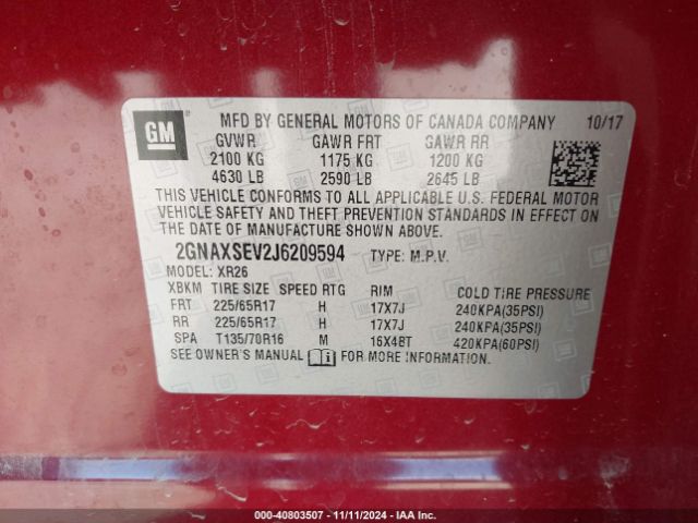 2GNAXSEV2J6209594 Chevrolet EQUINOX LT