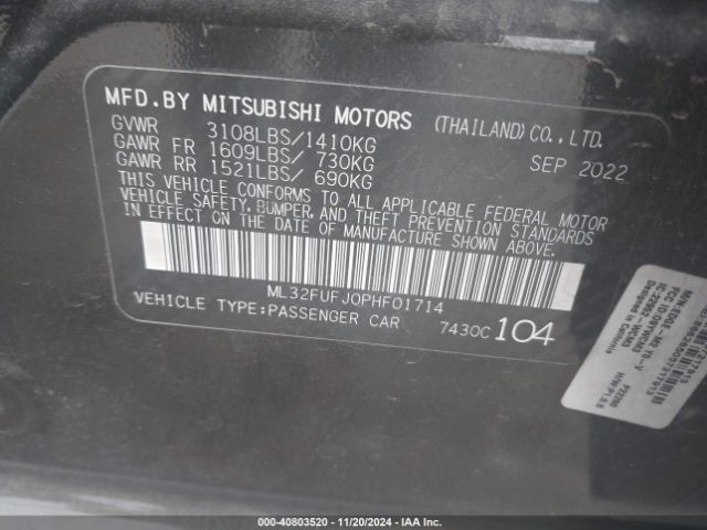 ML32FUFJ0PHF01714 Mitsubishi Mirage G4 Black Edition/es/le