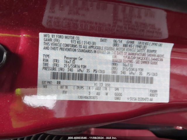1FADP3K2XEL344539 Ford FOCUS SE